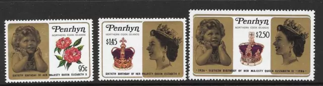 PENRHYN ISLAND SG394/6 1986 60th BIRTHDAY OF QUEEN ELIZABETH MNH