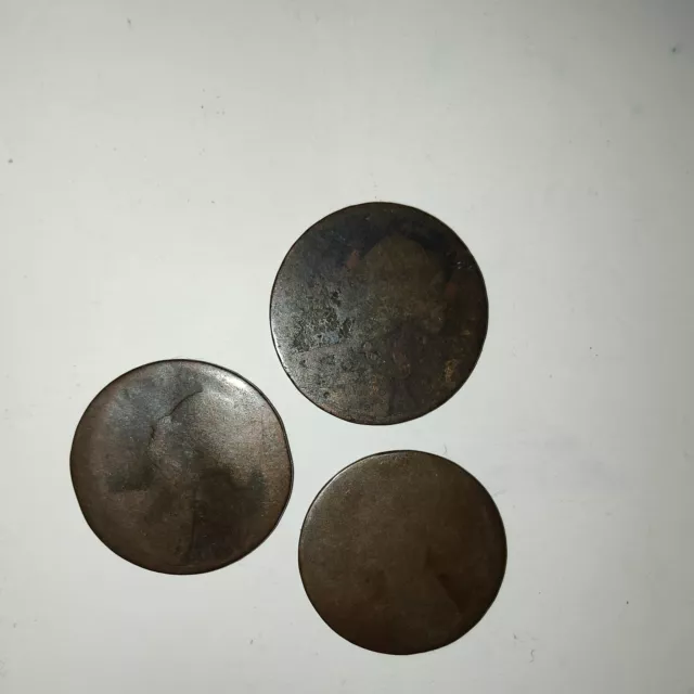 3 Queen Victoria Halfpenny Coins - Very Worn