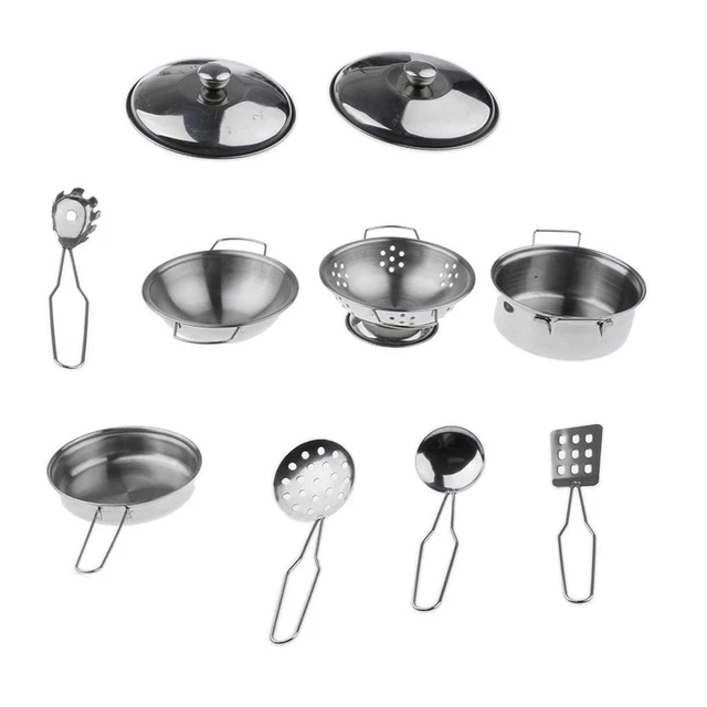 10pcs Mini  Cookware Stainless Pans Pots Children Toys Age 3+ B