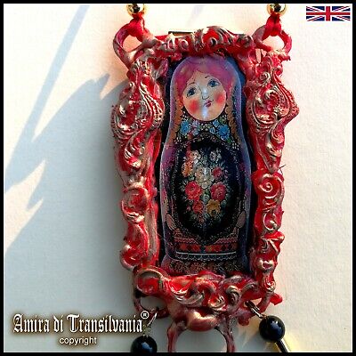 ethnic jewelry russian doll ooak matrioska lucky talisman amulet money good luck