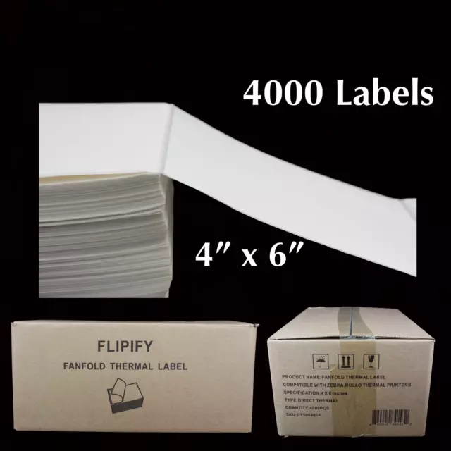 4000 4x6 Fanfold Direct Thermal Shipping Labels for Zebra & Rollo Printers