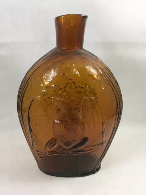 Amber Glass Bottle Grapes Design 7.75" Molded Bottle Slab Top Vintage