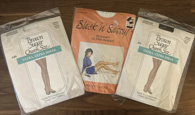 x3 Vtg Leggs Brown Sugar Pantyhose Size L Ultra Ultra Sheer Queen Black N Sassy