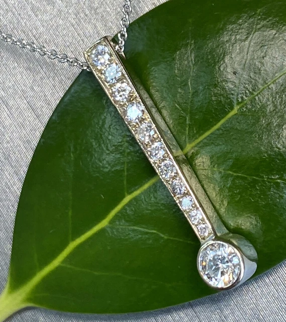 Movado 18K White Gold VS Diamond Modernist ! Bar Pendant on 14K Chain Necklace Movado 18K White Gold VS Diamond Modernist ! Bar Pendant on 14K Chain Necklace