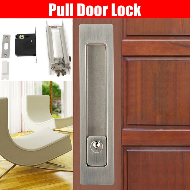 US SLIDING POCKET Door Bathroom Privacy Lock Pull Handles Set Hardware