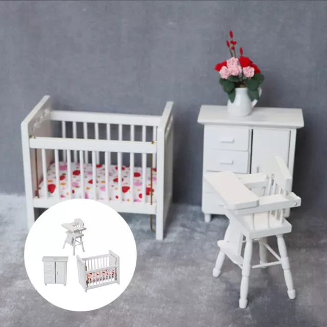 Wooden Toys Furniture Model Miniature Chair Pretend Play Bed Cabinet