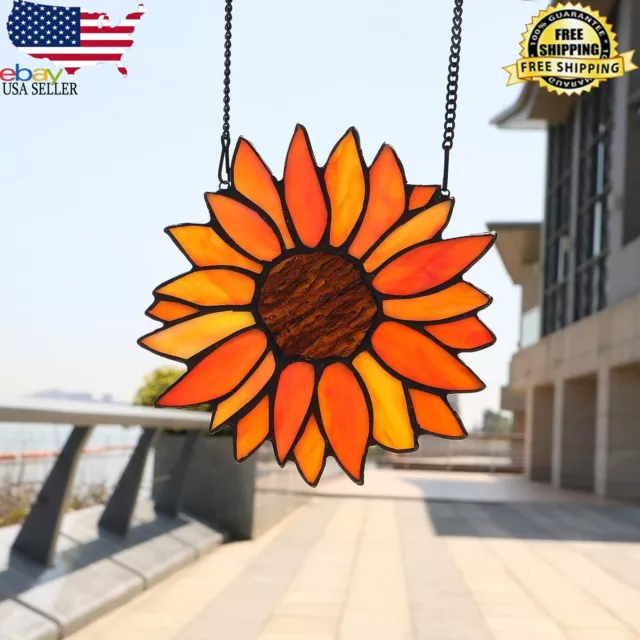 Sunflower Suncatcher Stained Glass Window Hangings, Sunflower Decor Wall Art