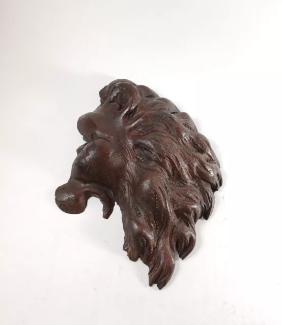 Antique/Vintage Wood Carved Lions Head Cartouche Appliqué, 5.25" X 5.25"