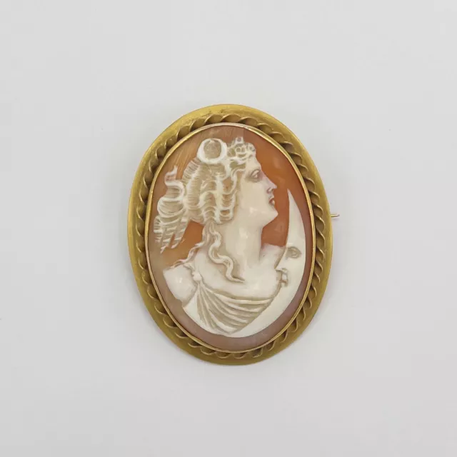 Fine Antique 14k Yellow Gold Carved Shell Cameo Brooch