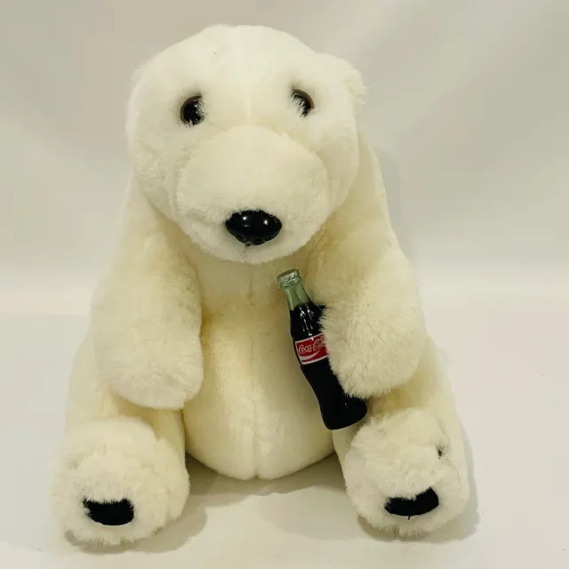 1999 Coca-Cola 8" White Polar Bear Holding Coke Bottle Stuffed Plush