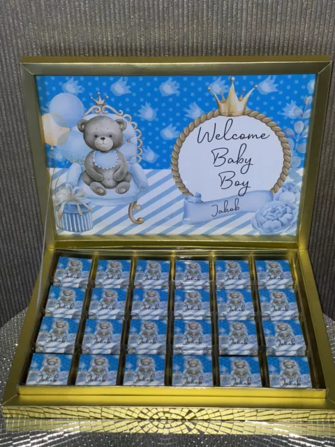schokobox personalisierte Schokolade Gastgeschenk Baby Geburt Junge Taufe 24er