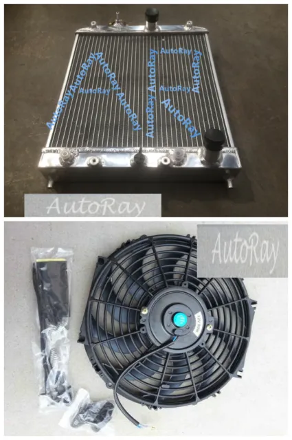 Aluminum Radiator + Fan for Honda Civic EK EG B16 B18 32mm In/Outlet 3 Row AT/MT