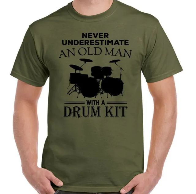 T-shirt batteria Never Underestimate An Old Man batteria kit uomo divertente batterista top 6