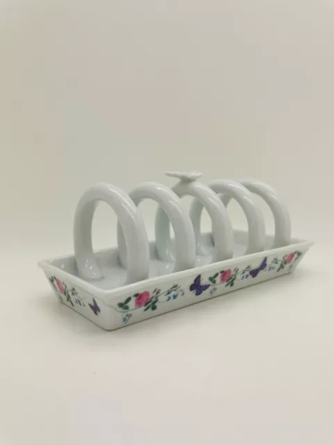 Vintage White Toast Rack with Butterfly and Flower Design - Napkin Holder