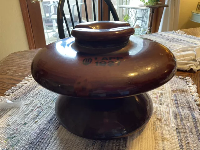Vintage Insulator Large Porcelain Threaded Utility Pole  Brown Mushroom Shaped