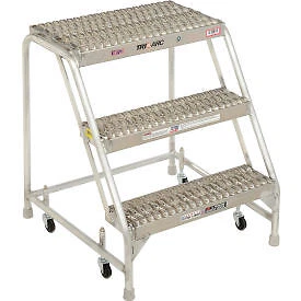 3 Step Aluminum Rolling Ladder, 24"W Grip Step, W/O Handrails - WLAR003245 Tri