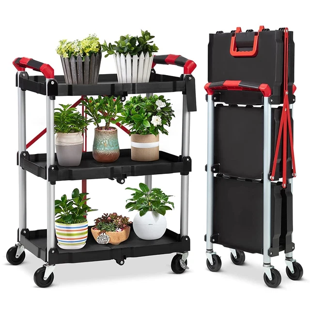 Service Cart,3-Tier Portable Cart/Detailing Cart/Utility Carts with 2 Lockable