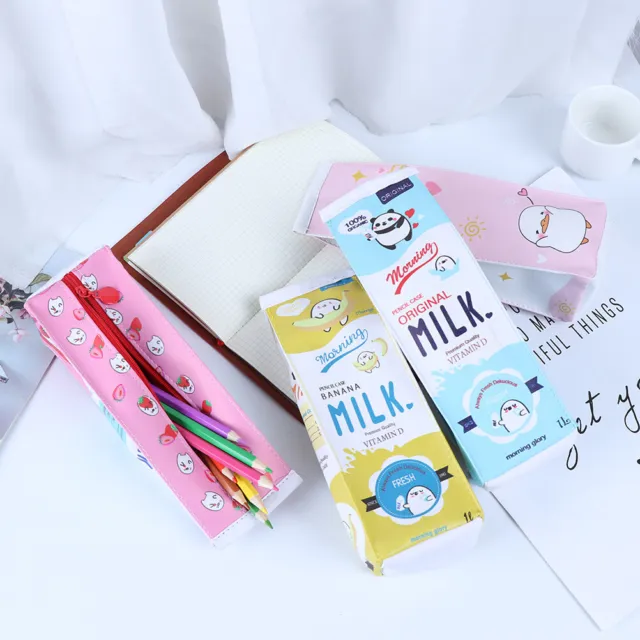Cartoon milk bottle school pencil case cute pu pen bag storage pouch statione ZF 3