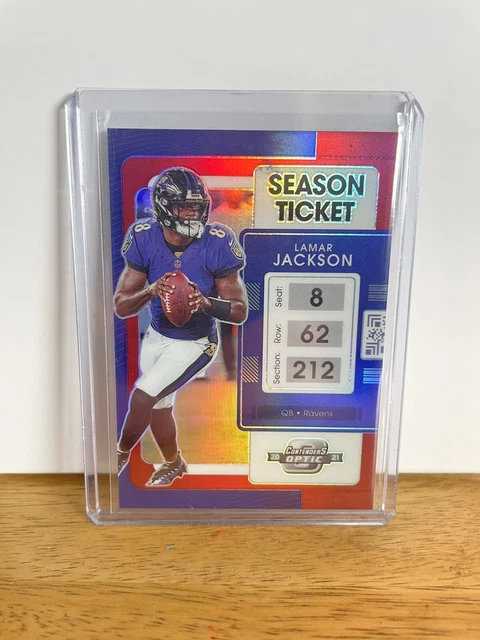2021 Panini Contenders Optic Season Ticket Red Prizm 110/175 Lamar Jackson #13