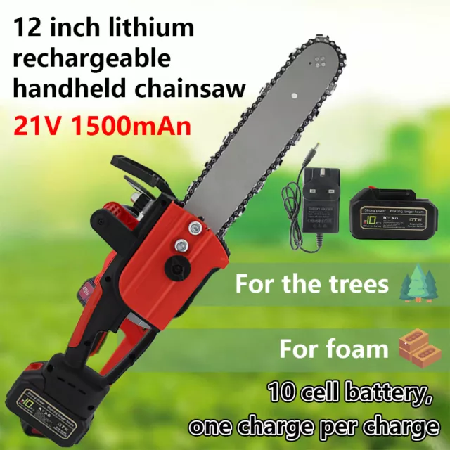 12'' 550W Electric Cordless Chainsaw One-Hand Saw Wood Cutter w/Oiling System UK