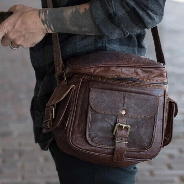 Genuine Leather Unisex Vintage Brown Cross Body Camera Bag For Photographers