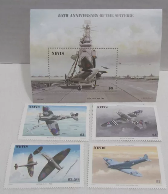 1986 50th Anniversary Of The Spitfire Aircraft Airplane Nevis Postage Stamps Set