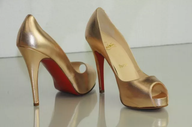 Neuf Christian Louboutin Très Prive or Rose Chair Bout Ouvert Chaussures 36.5