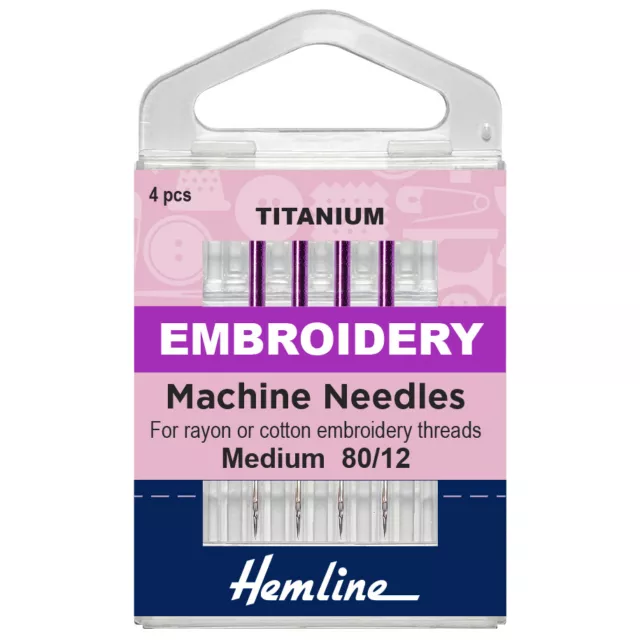 Hemline Titanium Embroidery Sewing Machine Needles - Medium 80/12 - Pack Of 4