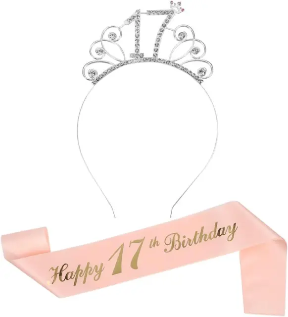 17° Fascia Buon Compleanno Oro Rosa e 17° Compleanno Corona Strass Tiara Strass per 17