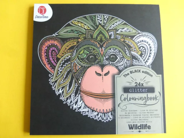 Malbuch für Erwachsene 24 Vorlagen Wildlife Glitzer ca:21x21cm
