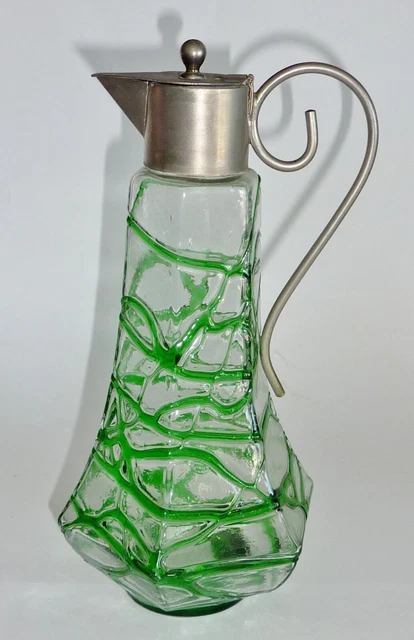 ANTIQUE KRALIK/PALLME KONIG Jugendstil trailed UV uranium Art Glass JUG ...