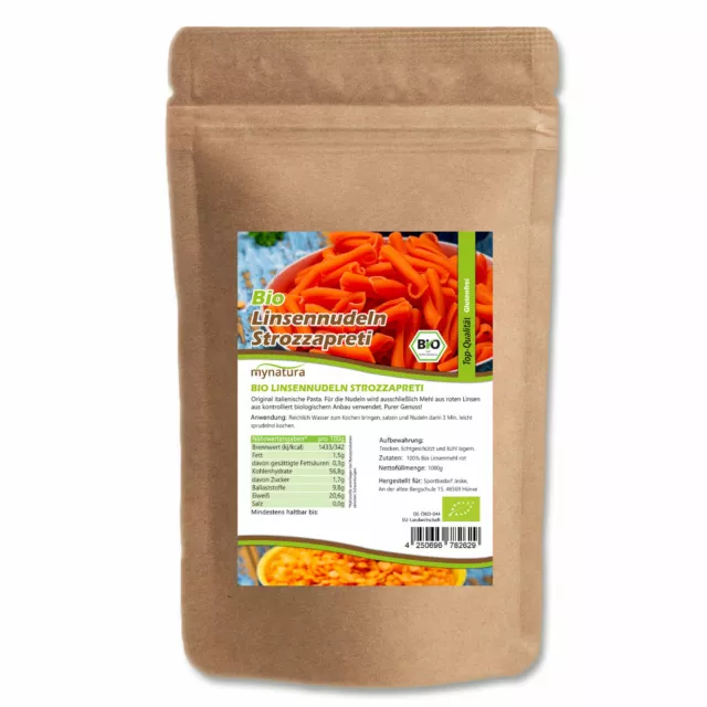 Pasta di lenticchie Mynatura Bio Strozzapreti pasta 3x 1000g I lenticchie vegane