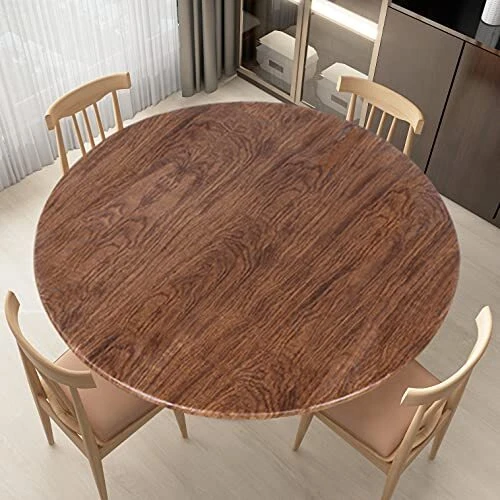 LUSHVIDA Round Waterproof Table Cover Elastic Tablecloth Vinyl Fitted Table C...