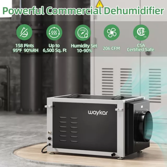 Commercial Dehumidifier 158 Pint with drain Hose for Crawl Spaces Basement