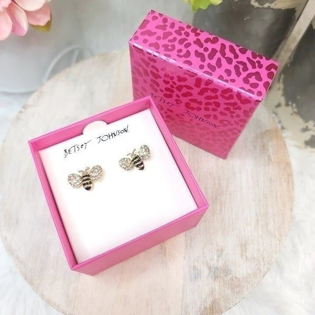 Betsey Johnson Bee Rhinestone Stud Earrings Bling Summer Crystal Bumble Gold