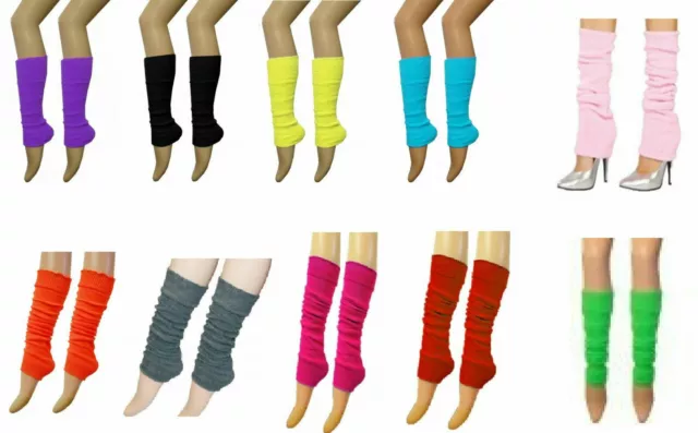 Ladies Girls Teen 80's Dance Plain Ribbed Leg Warmers Legwarmers 15 Colours Tutu