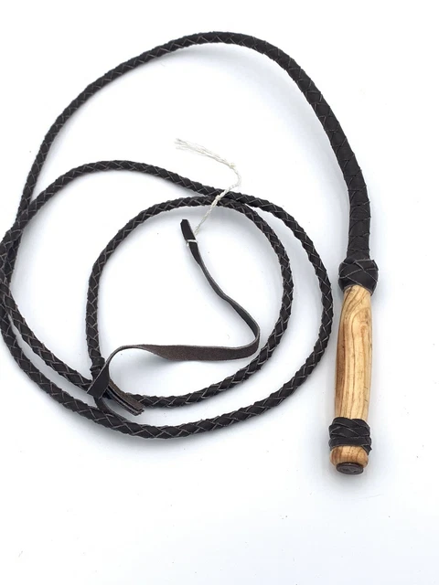 4' WESTERN RODEO Leather Braided Western BULL WHIP with Wooden Handle ...