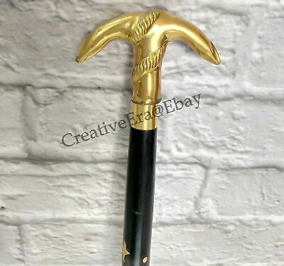 Anchor Handle Walking Stick Black Designer Brass Wooden Brass Inlaid Cane Gift