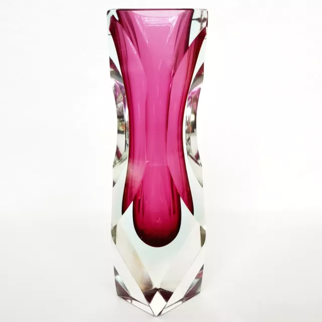 Gorgeous Faceted/Cut Sommerso Cranberry & Pale Blue Art Glass Vase 7"