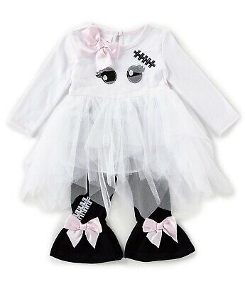 Bonnie Jean Girls Halloween Mummy Tutu & Legging 2 Pc Set, White Black, NWT! $40