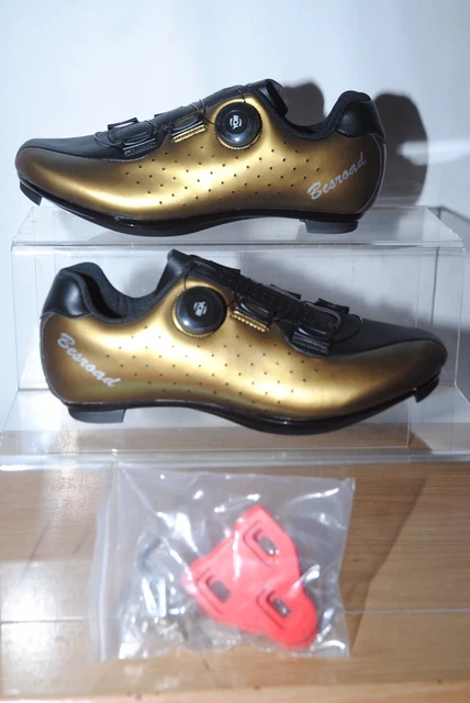 JINKUNL unisex Cycling Road Bike Shoes Compatible with SPD/Delta Lock Gold uk 5