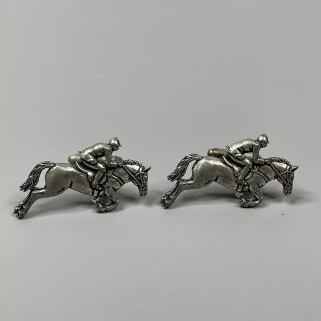 Vintage Pewter Cufflinks Horse and Jockey Signed A.R Brown Mens Shirt Jewellery