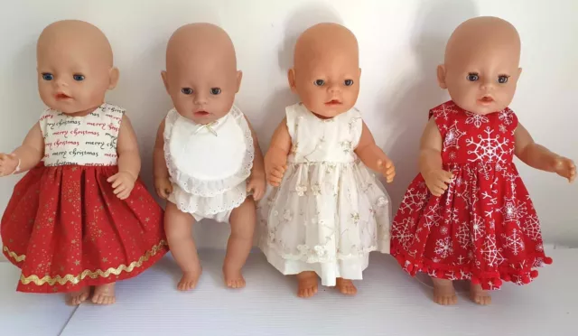 9pc Dolls Clothes made to fit 43cm Baby Born Doll. Christmas, 3x Dresses