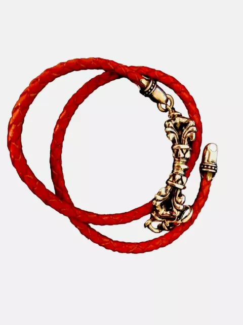 King Baby Studio Double-Wrap Red leather Braid Sterling Silver .925  8-8 1/5 3