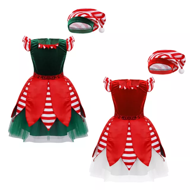 Kid Girl Christmas Santa Claus Xmas Cosplay Costume Fancy Dress with Hat Outfit