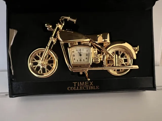 Timex Collectible Quartz Mini Clock Harley Davidson Gold Motorcycle  Untested