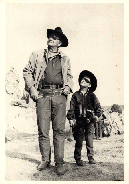 John Wayne and Son Wearing Eyepatch at 1969 Movie True Grit Vintage Postcard