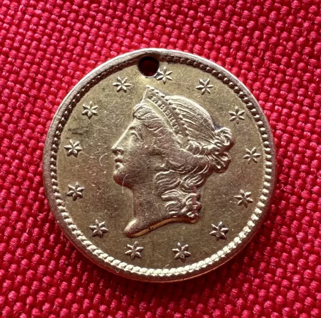 1849...$1 Gold Liberty Head - Holed -nice sharp details, Made in USA, 90% Gold