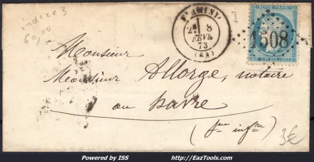 France N°60 Sur Lettre Pour Le Havre Gc 1508 Firminy Loire + Cad Du 08/02/1873