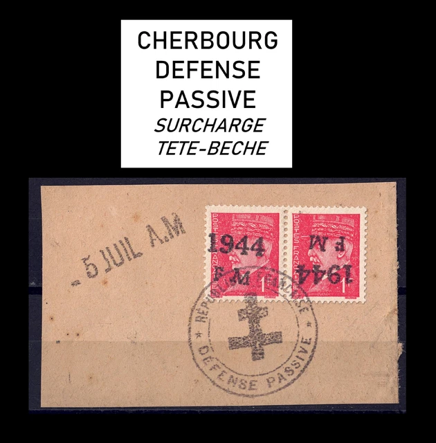🇫🇷 Superbe TIMBRE PETAIN - LIBERATION CHERBOURG - FRAGMENT - MAYER 600€ 🇫🇷